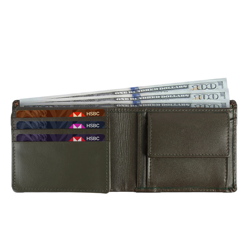 OSTRICH PATTERN WALLET - OLIVE COLOUR WITH 6CC , VIEW POCKET AND COIN POCKET